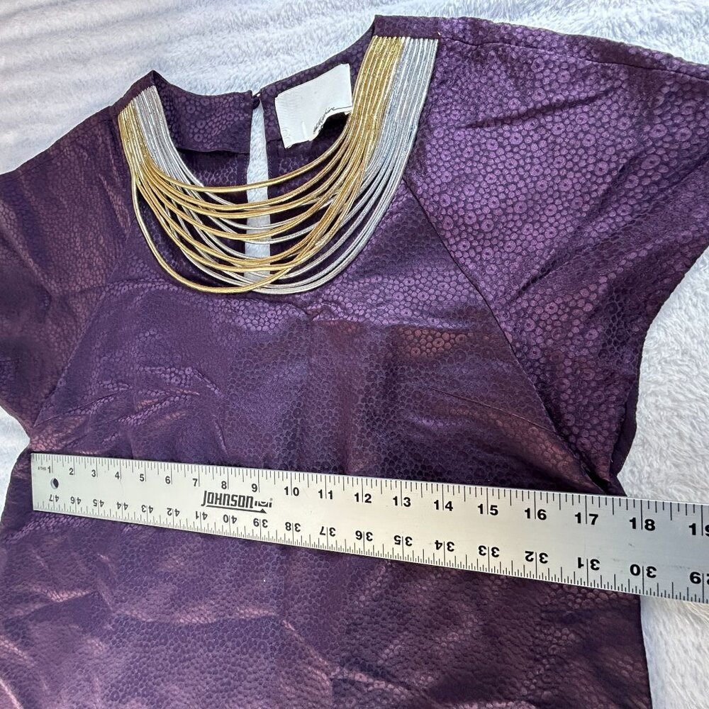 3.1 Phillip Lim Womens Wool Silk Short Sleeve Top Metallic Neck Size 6 Purple - Picture 7 of 9